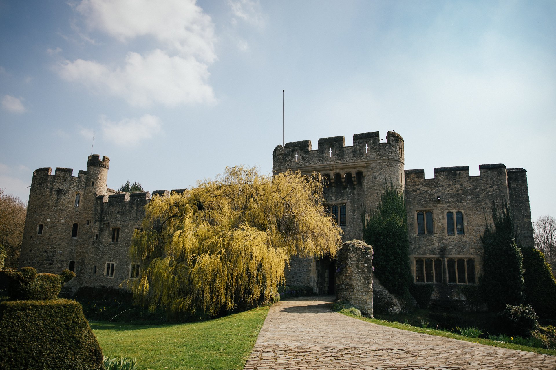 Stunning Allington Castle, Kent wedding venue bathed in spring sunlight
