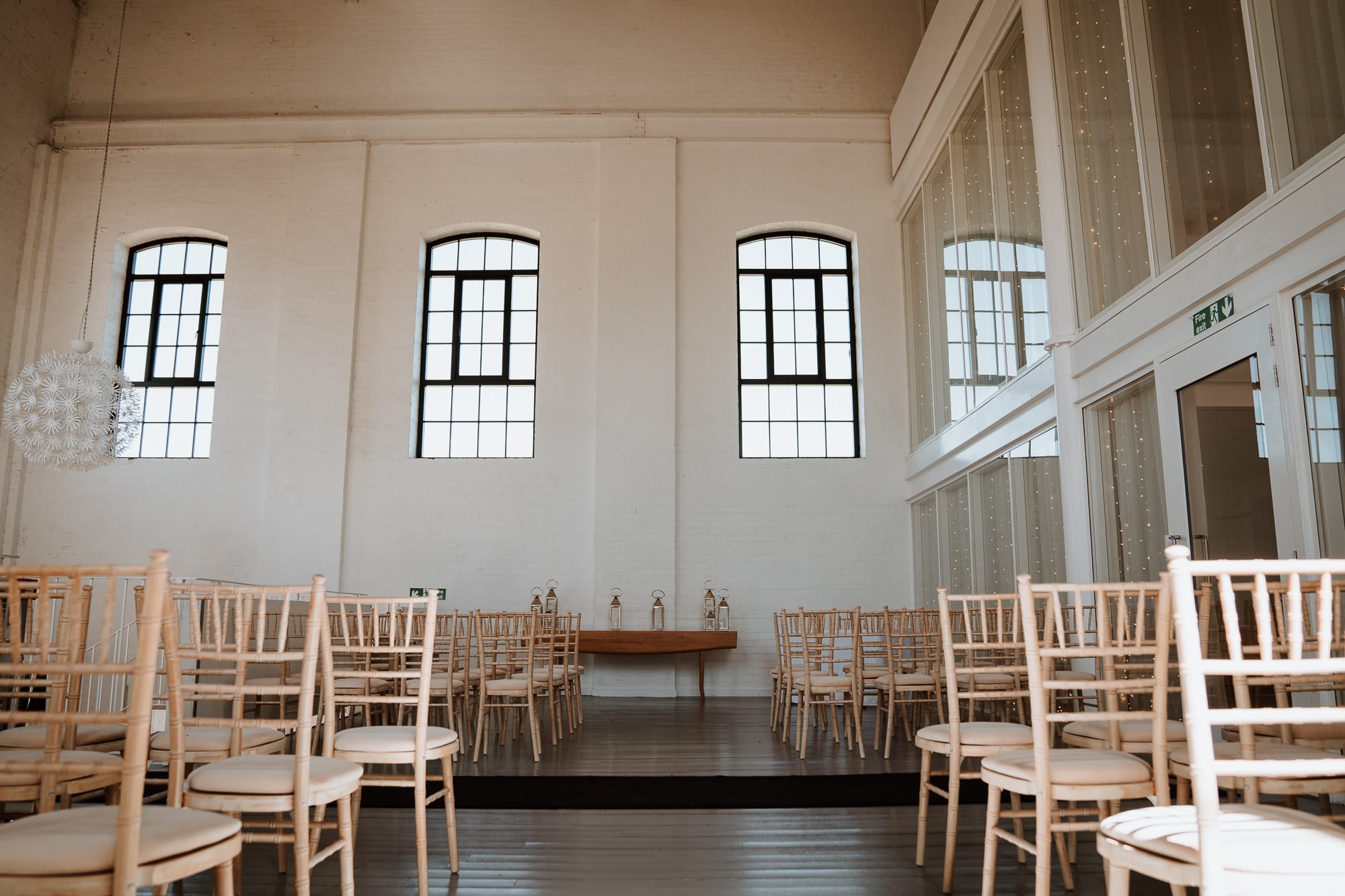 The bright ceremony room at The Winding House, Kent Wedding Venue