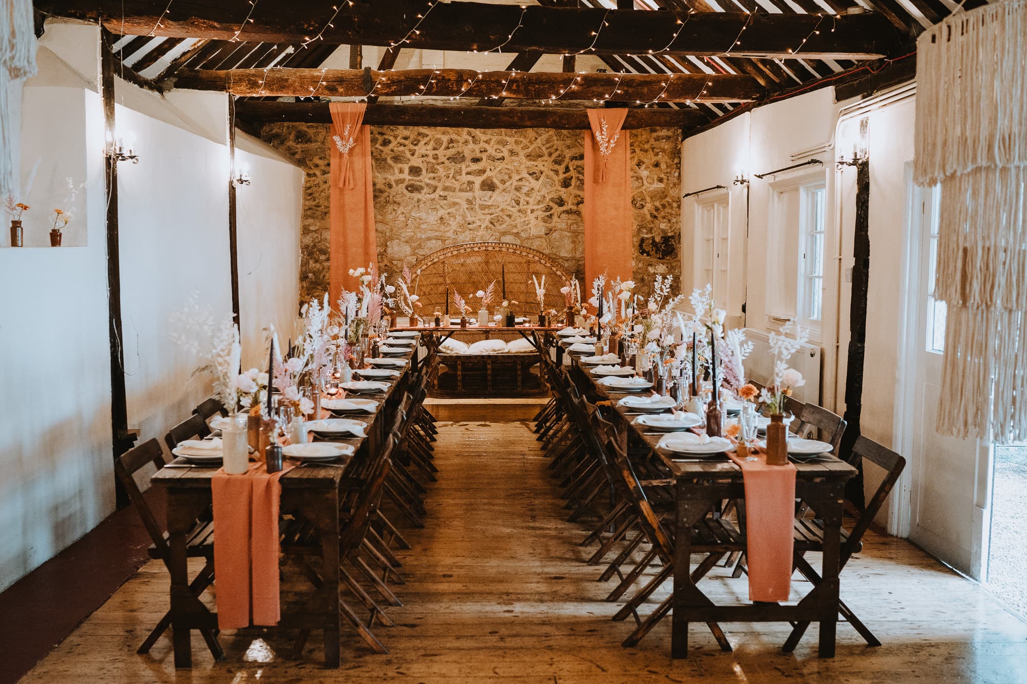 The Buttery ceremony room dressed for autumnal wedding breakfast reception