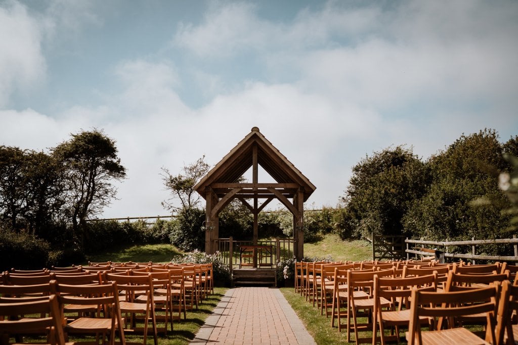 Outdoor ceremony area at Reach Court Farm