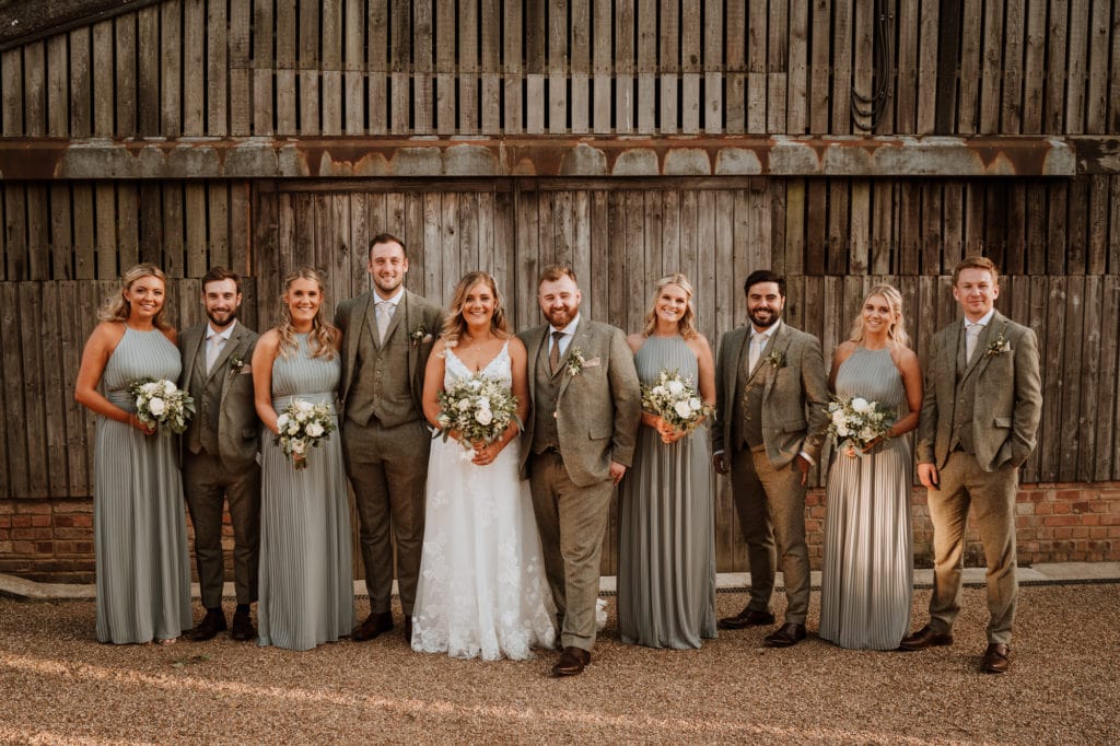 Bride, Groom and their bridesmaids and grooms men in a group shot
