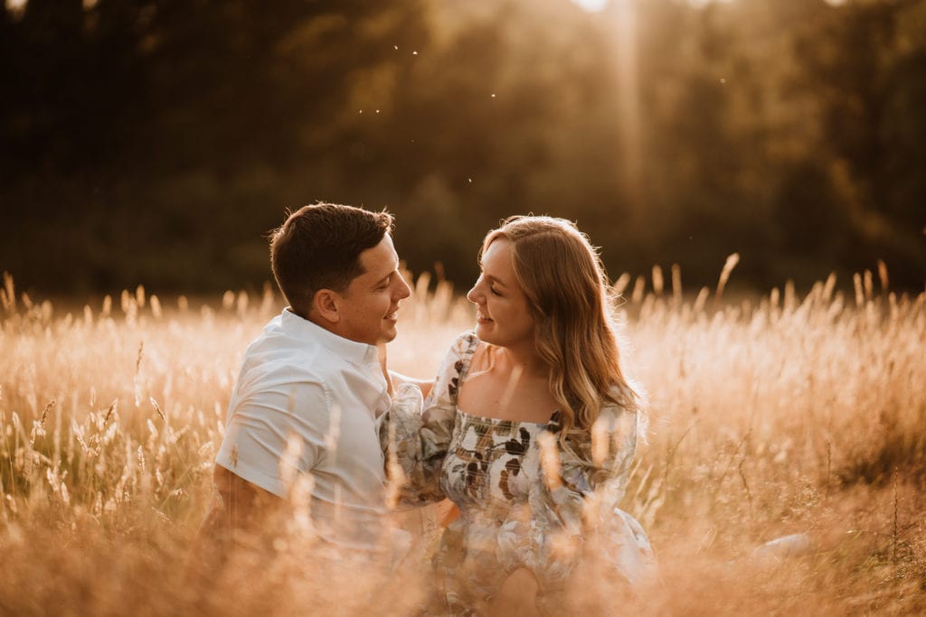 An engagement photoshoot idea is during golden hour