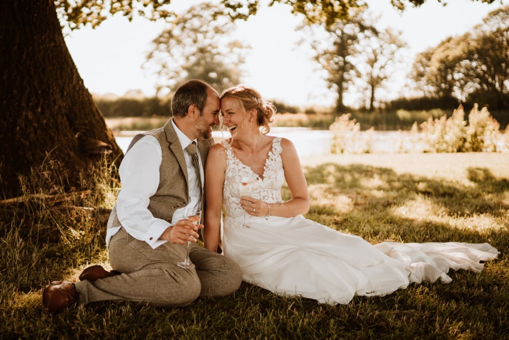 Natural wedding photography of the bride and groom during couples portraits 