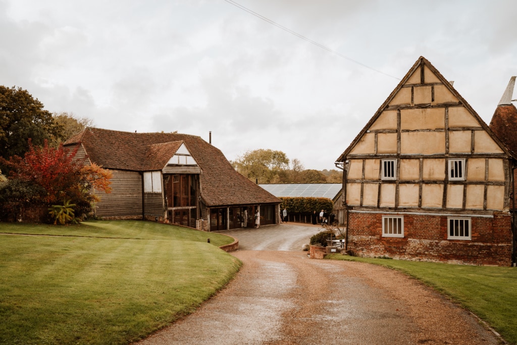 The outside of The Oak Barn at Frame Farm in Benenden which is a wedding venue in Kent