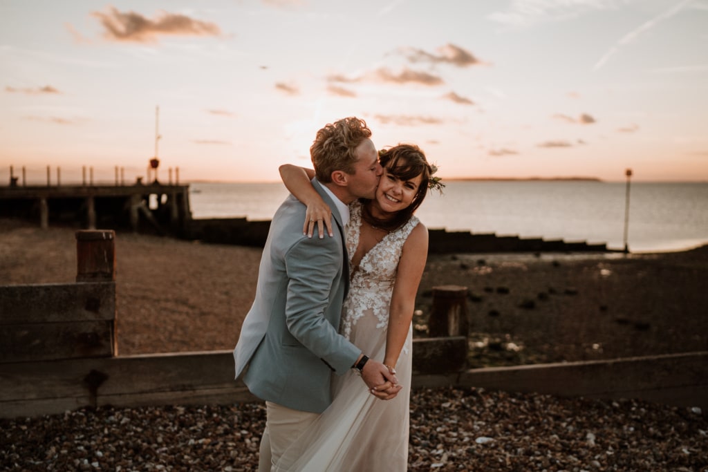 Couples portraits at sunset at a Kent wedding